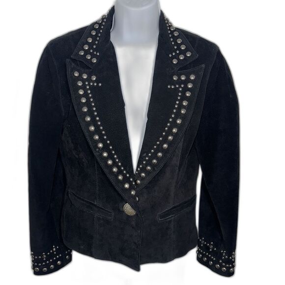 Frontier USA Phoenix Collection Black Suede Studded Western Jacket Women Small - Picture 2 of 11